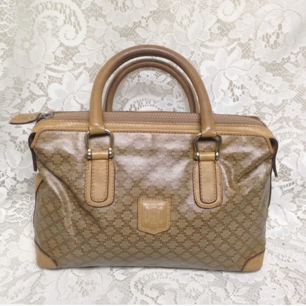 Celine, Paris, Italy Beige Macadam Handbag 12in x 7in x 4in (TO0525)